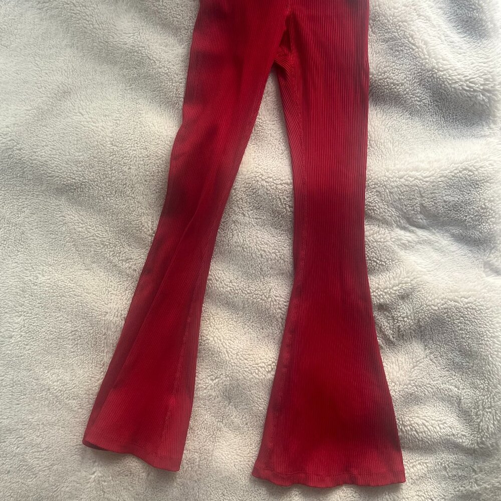 Flare Legging Red Ribbed Compression Flared Bellbottom Pants